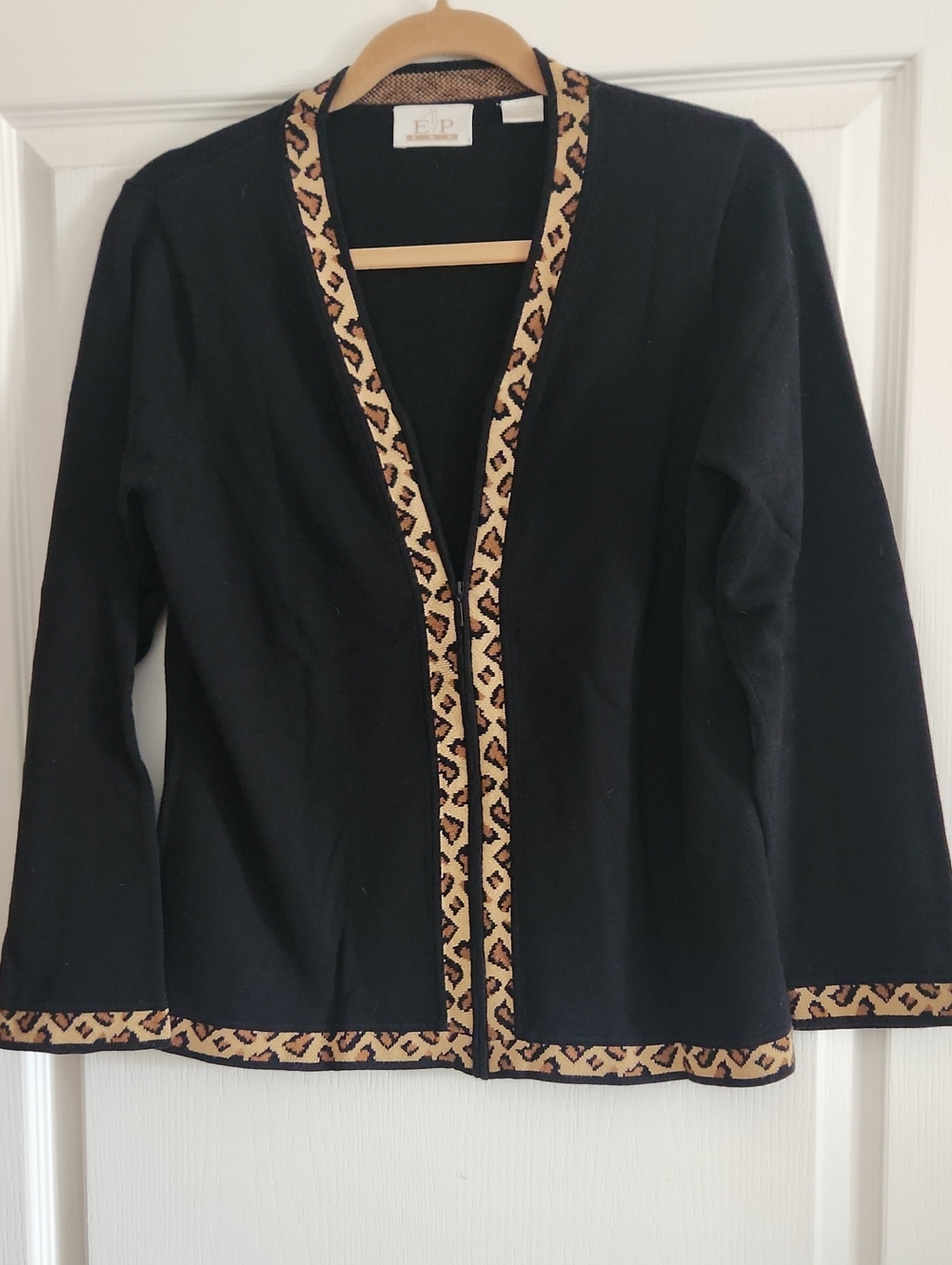 EP Pro Golf Black Cardigan with Tan & Brown Trim